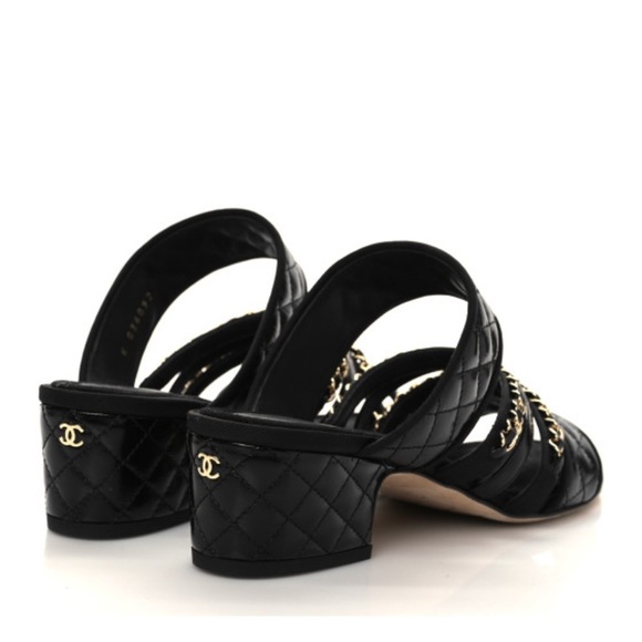 CHANEL Black Quilted Mules with Chain Detail - Picture 4 of 14